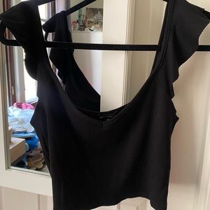 Cropped tank top with ruffled sleeves